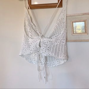 Urban outfitters crochet white crop open back string tie top. beach cover up